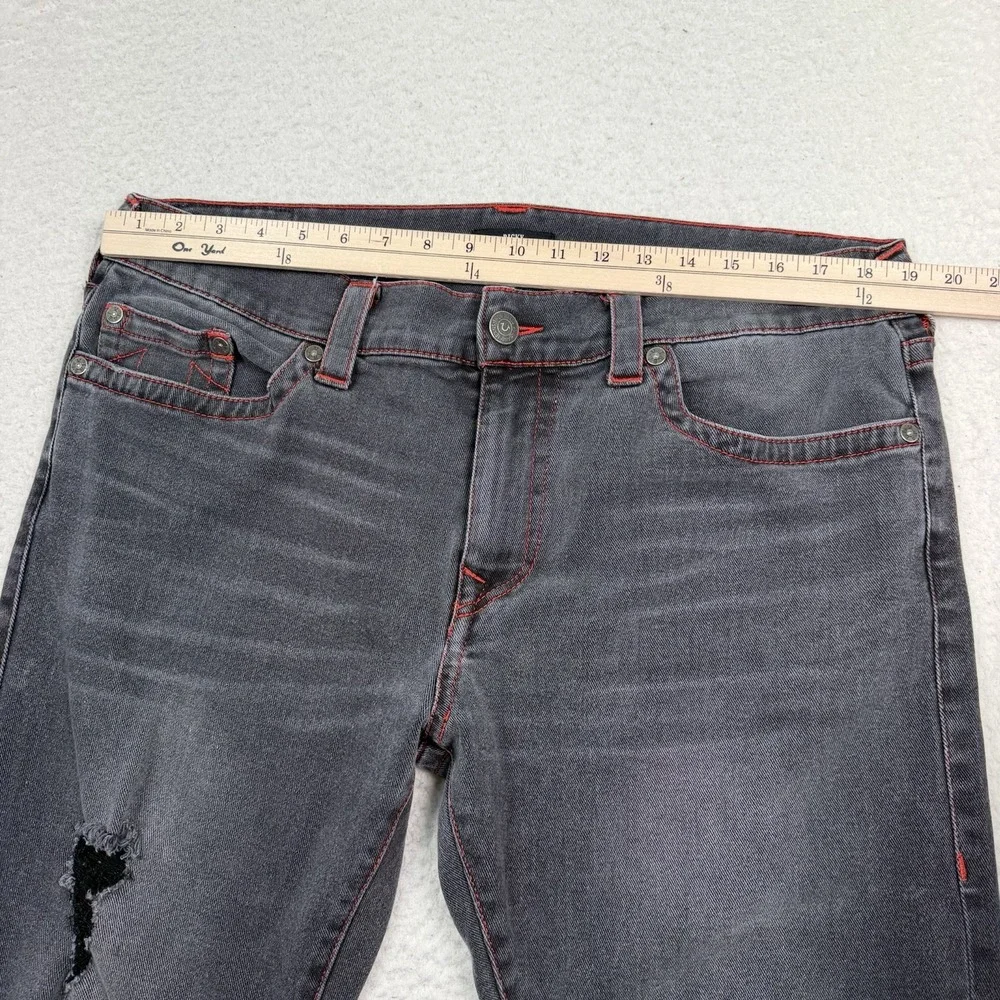 True Religion Jeans Men's 38 Black Ricky Relaxed Straight Distressed 38x33